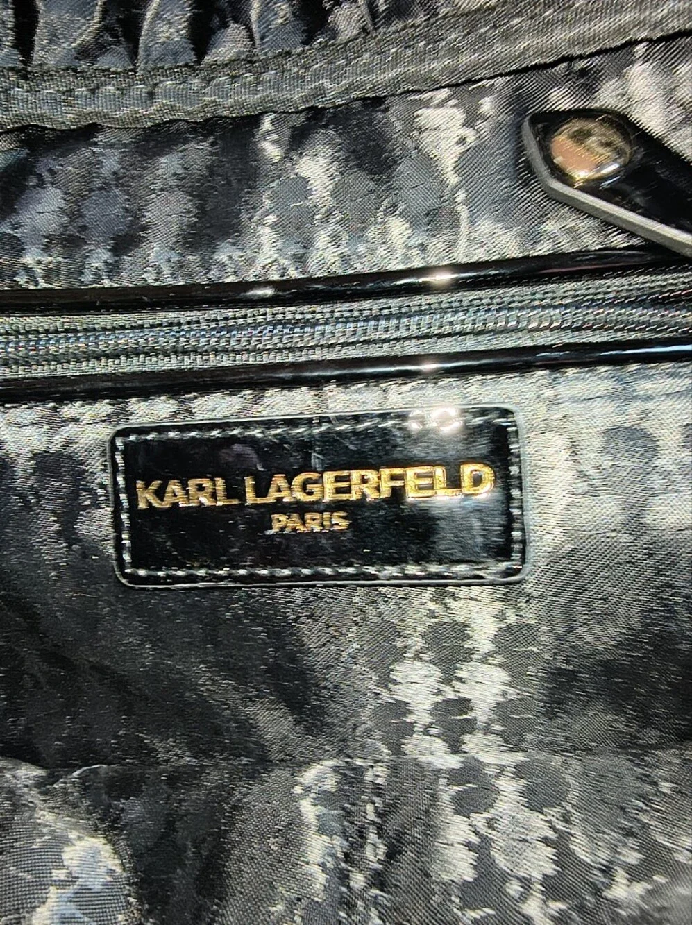 Karl Lagerfeld Black Nylon Messenger Bag with Gold Logo Plaque